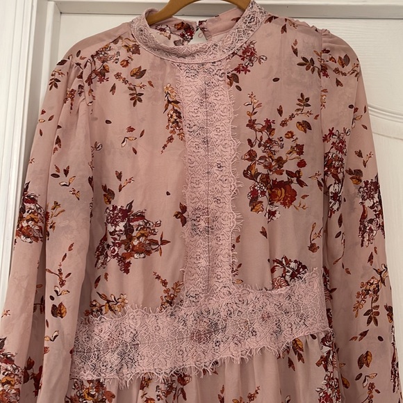 Pink Floral Long Sleeve MIDI Dress - Picture 3 of 4